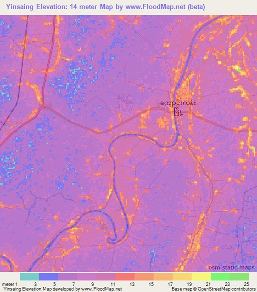 Yinsaing,Myanmar Elevation Map
