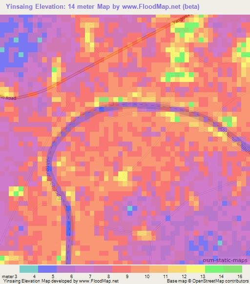 Yinsaing,Myanmar Elevation Map