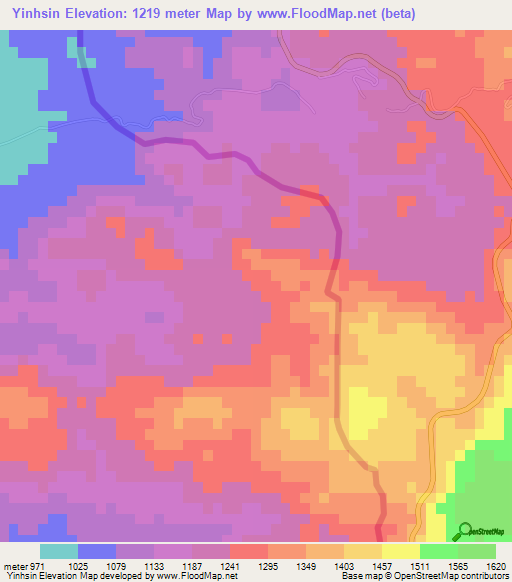 Yinhsin,Myanmar Elevation Map