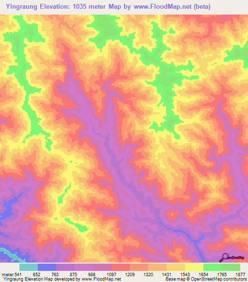 Yingraung,Myanmar Elevation Map