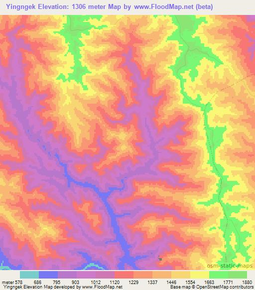 Yingngek,Myanmar Elevation Map