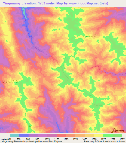 Yingnawng,Myanmar Elevation Map