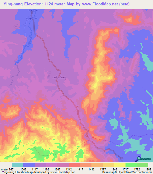 Ying-nang,Myanmar Elevation Map