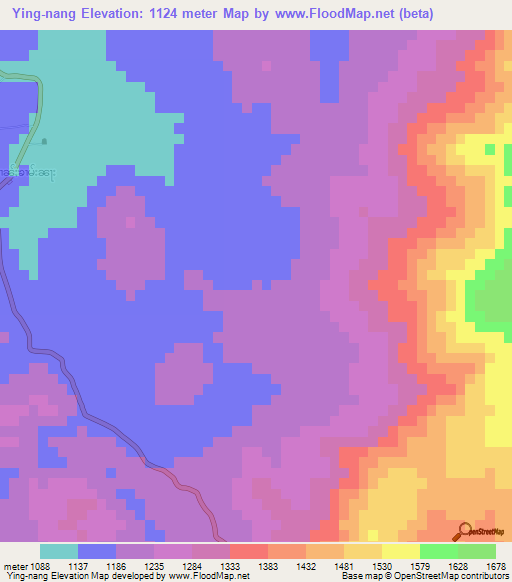 Ying-nang,Myanmar Elevation Map