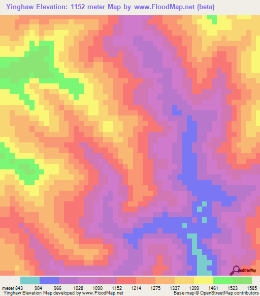 Yinghaw,Myanmar Elevation Map