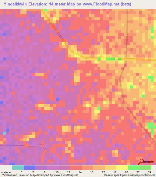 Yindaikkwin,Myanmar Elevation Map