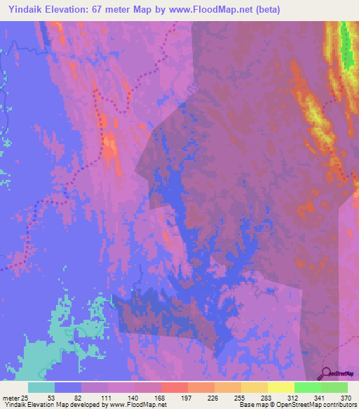 Yindaik,Myanmar Elevation Map