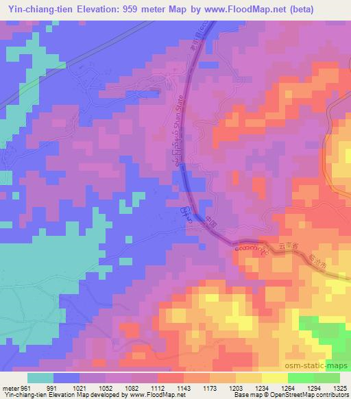 Yin-chiang-tien,Myanmar Elevation Map