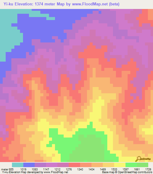 Yi-ku,Myanmar Elevation Map