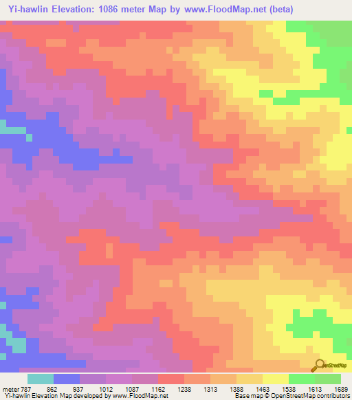Yi-hawlin,Myanmar Elevation Map