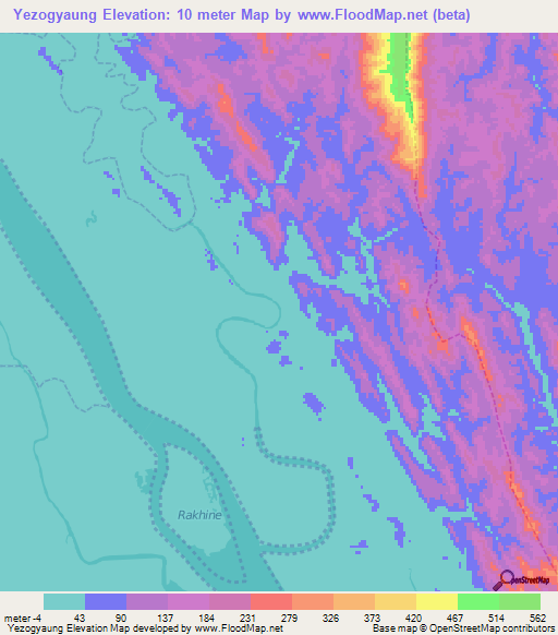 Yezogyaung,Myanmar Elevation Map