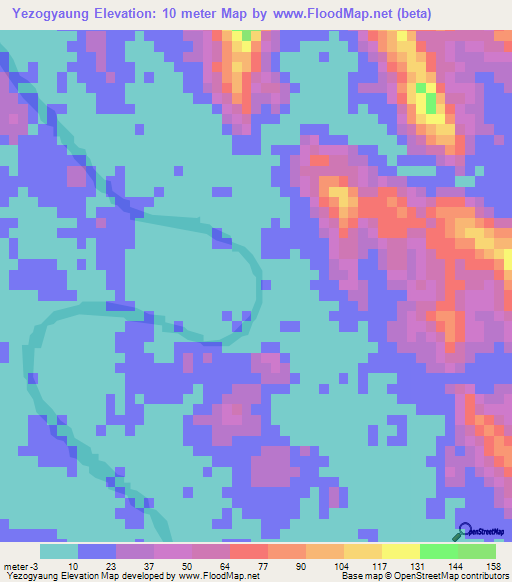 Yezogyaung,Myanmar Elevation Map