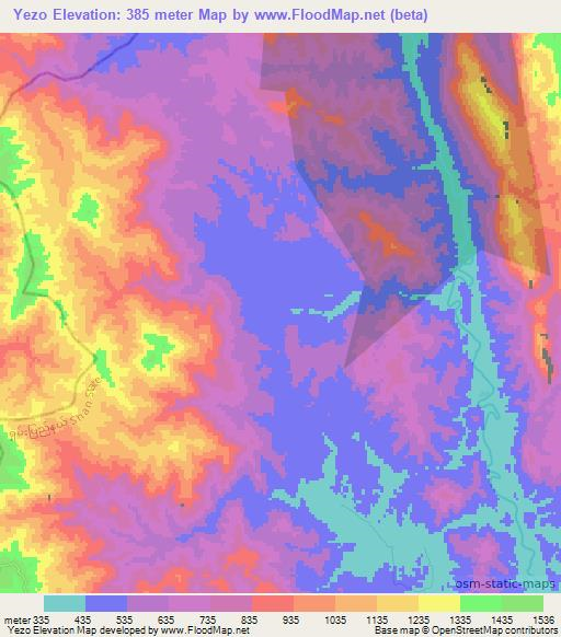 Yezo,Myanmar Elevation Map
