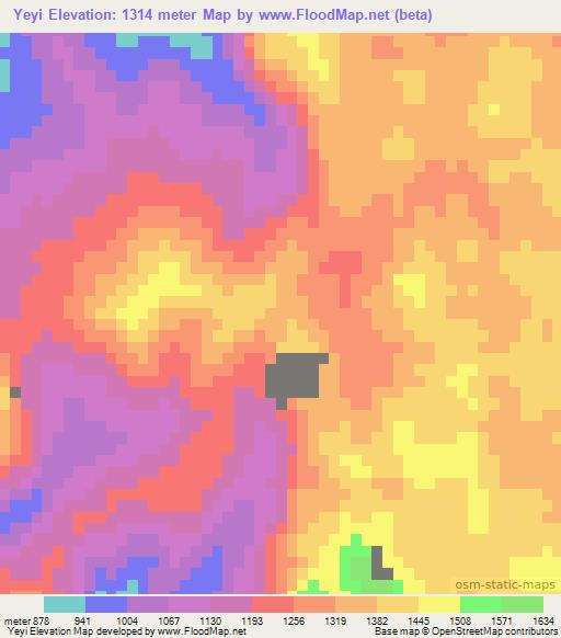 Yeyi,Myanmar Elevation Map