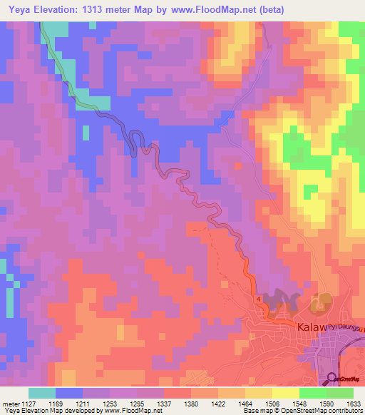 Yeya,Myanmar Elevation Map