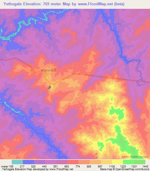 Yethogale,Myanmar Elevation Map