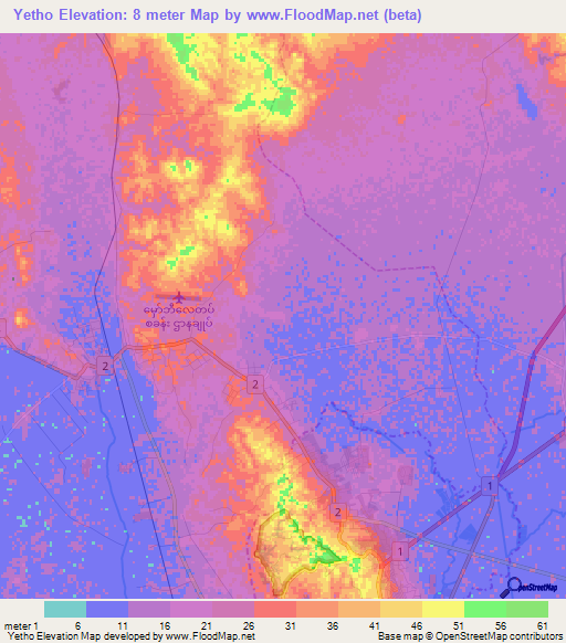 Yetho,Myanmar Elevation Map
