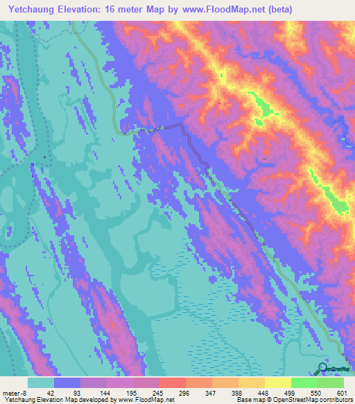 Yetchaung,Myanmar Elevation Map