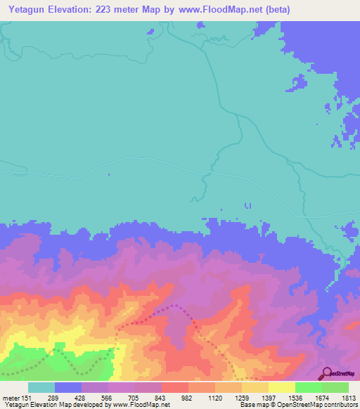 Yetagun,Myanmar Elevation Map