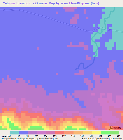 Yetagun,Myanmar Elevation Map
