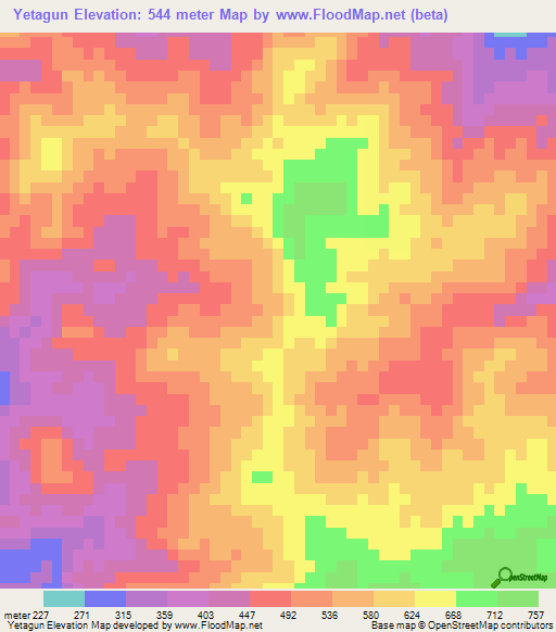 Yetagun,Myanmar Elevation Map