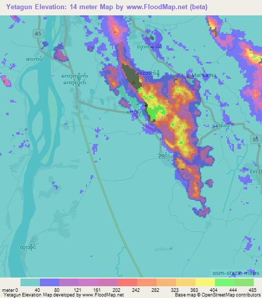 Yetagun,Myanmar Elevation Map