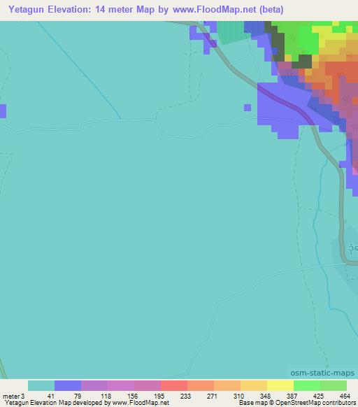 Yetagun,Myanmar Elevation Map