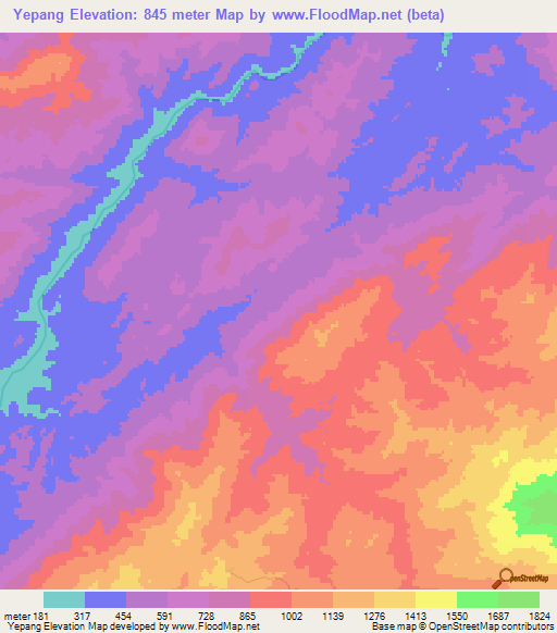 Yepang,Myanmar Elevation Map