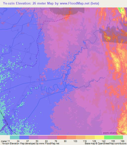 Ye-ozin,Myanmar Elevation Map