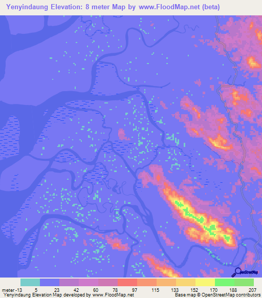 Yenyindaung,Myanmar Elevation Map