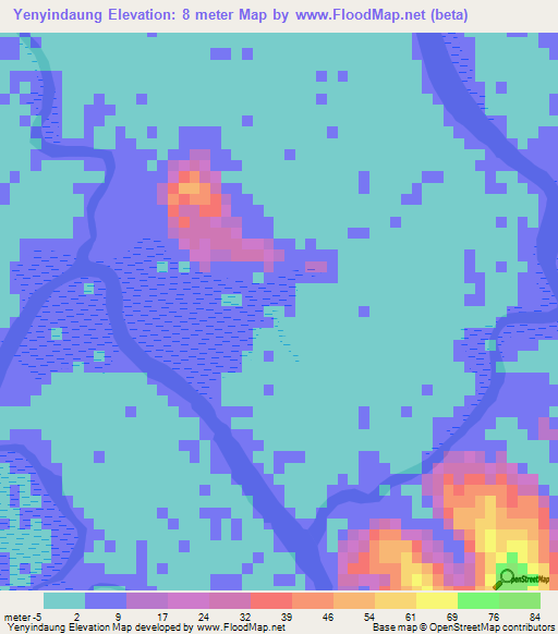 Yenyindaung,Myanmar Elevation Map
