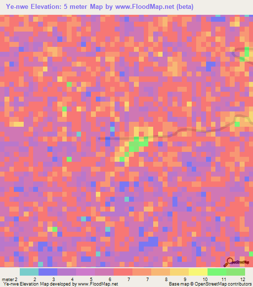 Ye-nwe,Myanmar Elevation Map