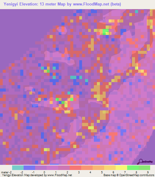 Yenigyi,Myanmar Elevation Map