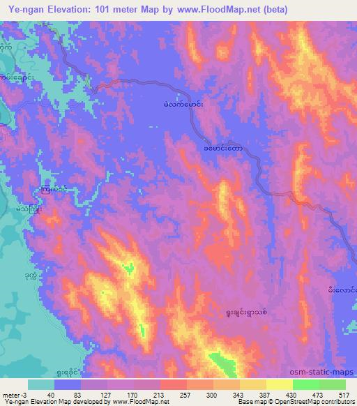 Ye-ngan,Myanmar Elevation Map