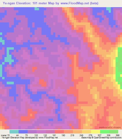 Ye-ngan,Myanmar Elevation Map