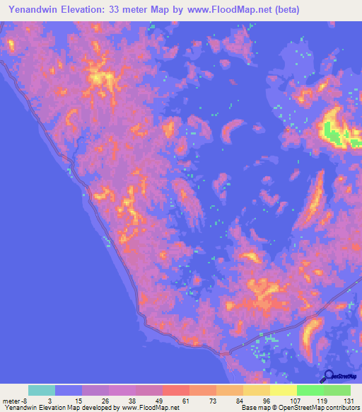 Yenandwin,Myanmar Elevation Map