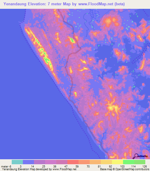 Yenandaung,Myanmar Elevation Map