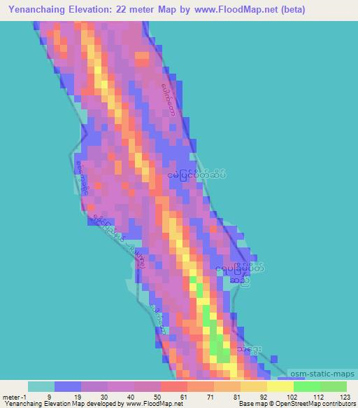 Yenanchaing,Myanmar Elevation Map