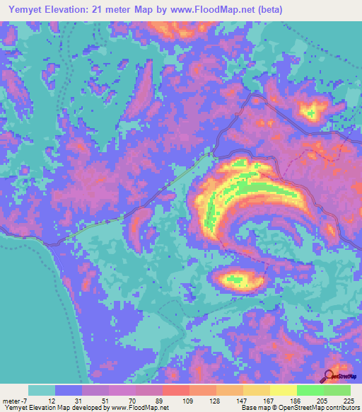 Yemyet,Myanmar Elevation Map