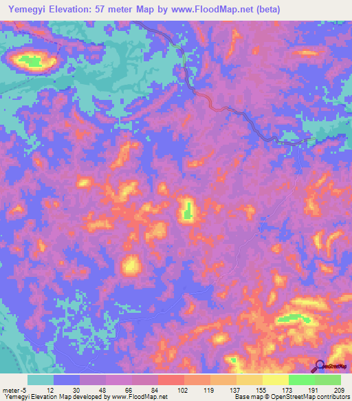 Yemegyi,Myanmar Elevation Map
