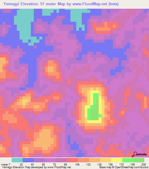 Yemegyi,Myanmar Elevation Map