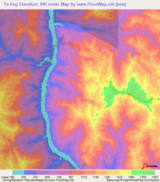 Ye-ling,Myanmar Elevation Map