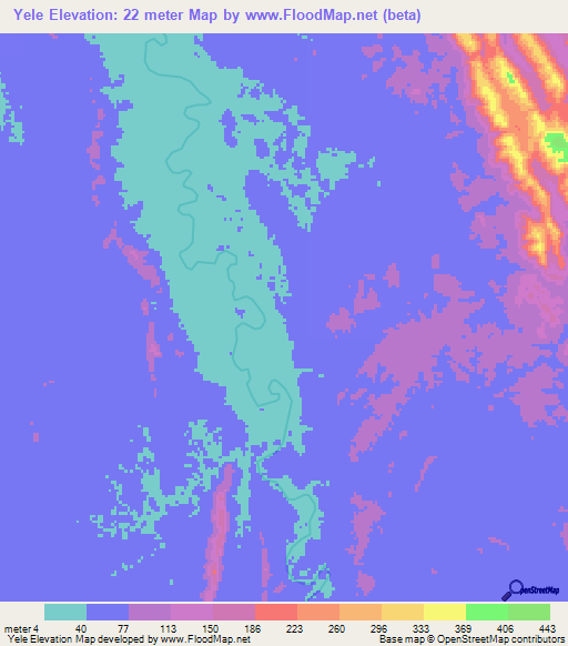 Yele,Myanmar Elevation Map