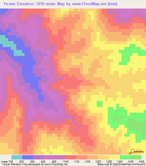 Ye-kan,Myanmar Elevation Map