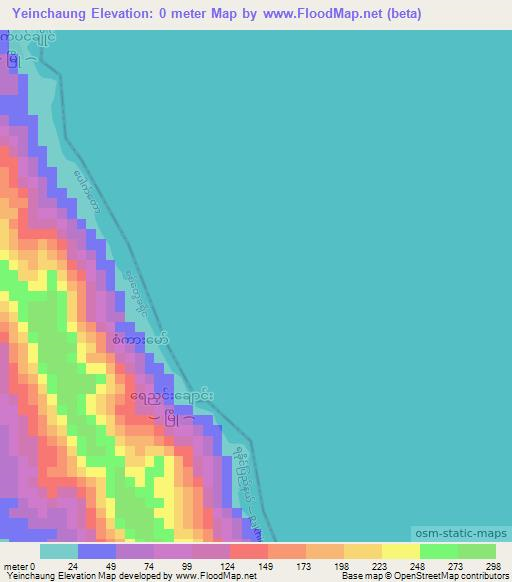 Yeinchaung,Myanmar Elevation Map