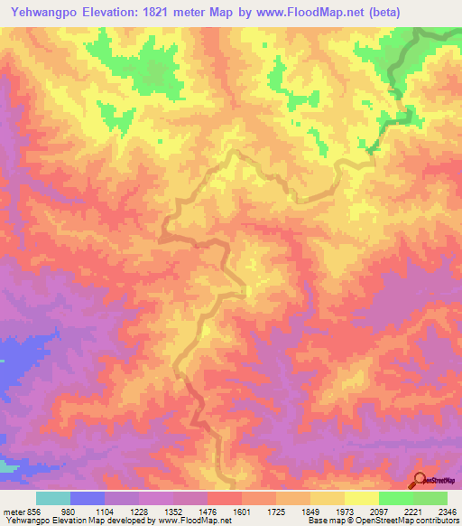 Yehwangpo,Myanmar Elevation Map