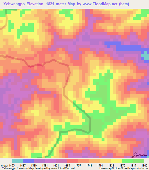 Yehwangpo,Myanmar Elevation Map
