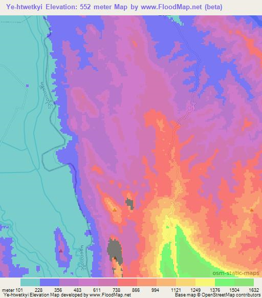 Ye-htwetkyi,Myanmar Elevation Map
