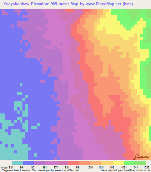 Yegyokonbaw,Myanmar Elevation Map