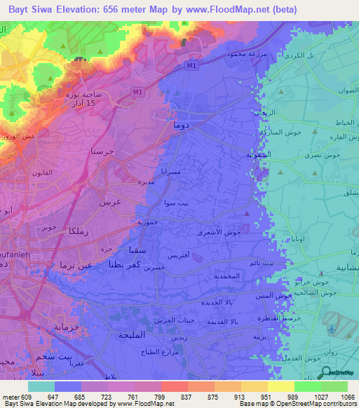 Bayt Siwa,Syria Elevation Map